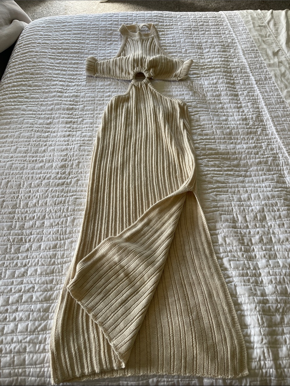 Sleeveless Rib-Knit Cutout Maxi Sweater Dress - Cream